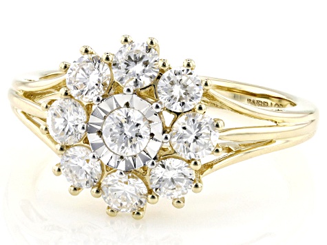 White Lab-Grown Diamond H SI 10k Yellow Gold Cluster Ring 1.00ctw