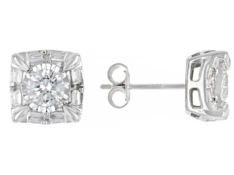 White Lab-Grown Diamond H SI 10k White Gold Stud Earrings 1.00ctw