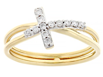 Picture of White Lab-grown Diamond F-G SI 10k Yellow Gold Cross Crossover Ring 0.15ctw
