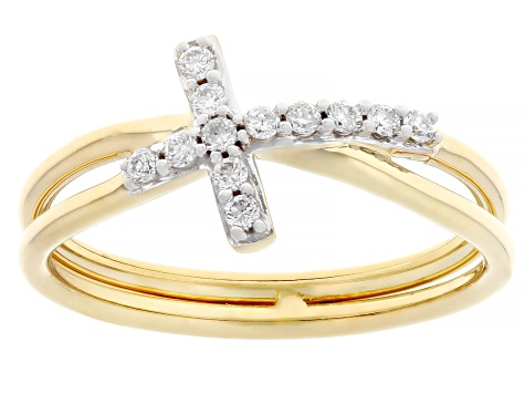 White Lab-grown Diamond F-G SI 10k Yellow Gold Cross Crossover Ring 0.15ctw