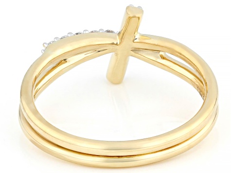White Lab-grown Diamond F-G SI 10k Yellow Gold Cross Crossover Ring 0.15ctw