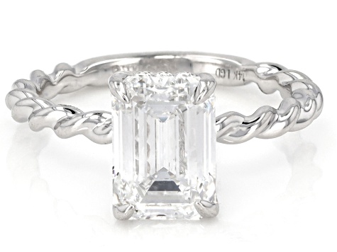 Certified White Lab-Grown Diamond E-F VS 14k White Gold Twisted Band Solitaire Ring 3.00ct