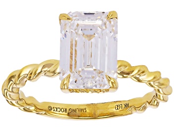 Picture of Certified White Lab-Grown Diamond E-F VS 14k Yellow Gold Twisted Band Solitaire Ring 3.00ct