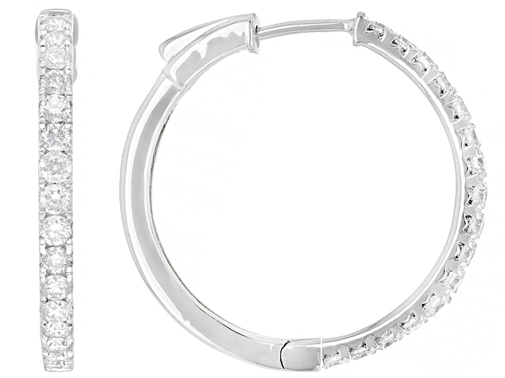 White Lab-grown Diamond H SI Rhodium Over Sterling Silver Hoop Earrings 1.00ctw