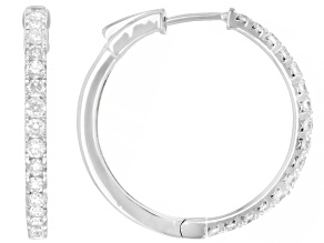 White Lab-grown Diamond H SI Rhodium Over Sterling Silver Hoop Earrings 1.00ctw