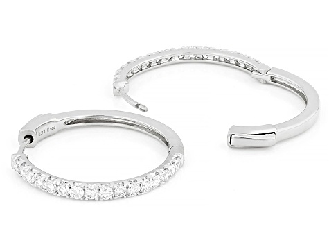 White Lab-grown Diamond H SI Rhodium Over Sterling Silver Hoop Earrings 1.00ctw