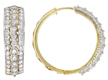Picture of White Lab-grown Diamond H SI 14K Yellow Gold Over Sterling Silver Hoop Earrings 2.00ctw