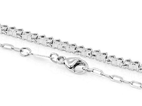 White Lab-grown Diamond H SI Rhodium Over Sterling Silver Station Necklace 1.00ctw