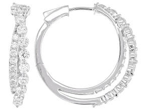 White Lab-grown Diamond H SI Rhodium Over Sterling Silver Hoop Earrings 2.00ctw