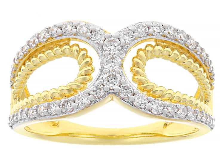White Lab-grown Diamond G-H SI 18K Gold and Rhodium Over Sterling Silver Rope Design Ring 0.50ctw