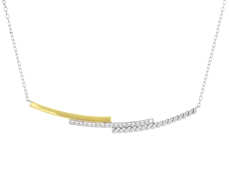 White Lab-grown Diamond G-H SI 18K Gold and Rhodium Over Silver Rope Design Bar Necklace 0.20ctw