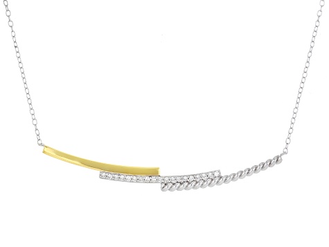 White Lab-grown Diamond G-H SI 18K Gold and Rhodium Over Silver Rope Design Bar Necklace 0.20ctw
