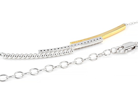 White Lab-grown Diamond G-H SI 18K Gold and Rhodium Over Silver Rope Design Bar Necklace 0.20ctw