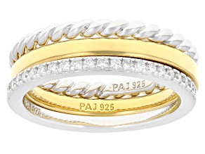 White Lab-grown Diamond G-H SI 18K Yellow Gold and Rhodium Over Sterling Silver Ring Set of 3 .20ctw