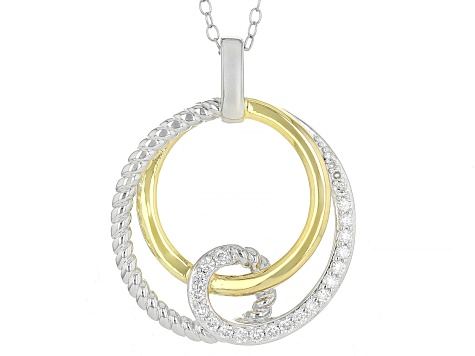 White Lab-grown Diamond G-H SI 18K Gold and Rhodium Over Silver Rope Design Pendant W/ Chain 0.20ctw