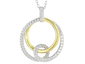 White Lab-grown Diamond G-H SI 18K Gold and Rhodium Over Silver Rope Design Pendant W/ Chain 0.20ctw