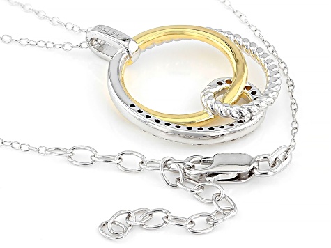 White Lab-grown Diamond G-H SI 18K Gold and Rhodium Over Silver Rope Design Pendant W/ Chain 0.20ctw