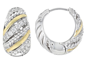 White Lab-grown Diamond G-H SI 18K Gold and Rhodium Over Silver Rope Design Huggie Earrings 0.45ctw