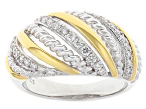 White Lab-grown Diamond G-H SI 18K Gold and Rhodium Over Silver Rope Design Dome Ring 0.35ctw