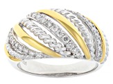 White Lab-grown Diamond G-H SI 18K Gold and Rhodium Over Silver Rope Design Dome Ring 0.35ctw