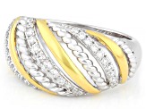 White Lab-grown Diamond G-H SI 18K Gold and Rhodium Over Silver Rope Design Dome Ring 0.35ctw