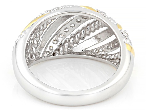 White Lab-grown Diamond G-H SI 18K Gold and Rhodium Over Silver Rope Design Dome Ring 0.35ctw