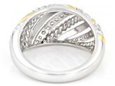 White Lab-grown Diamond G-H SI 18K Gold and Rhodium Over Silver Rope Design Dome Ring 0.35ctw