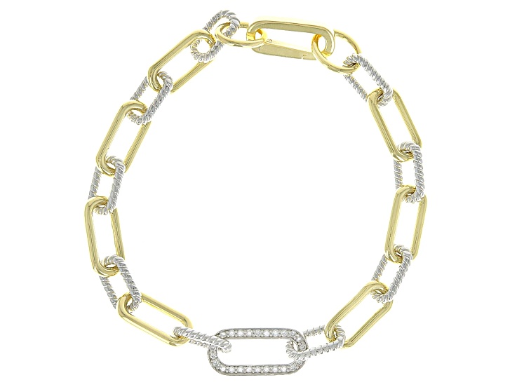 White Lab-grown Diamond G-H SI 18K Gold and Rhodium Over Silver Rope Design Bracelet 0.25ctw