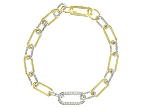 White Lab-grown Diamond G-H SI 18K Gold and Rhodium Over Silver Rope Design Bracelet 0.25ctw