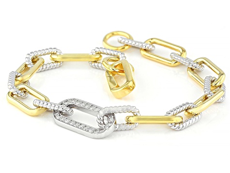 White Lab-grown Diamond G-H SI 18K Gold and Rhodium Over Silver Rope Design Bracelet 0.25ctw