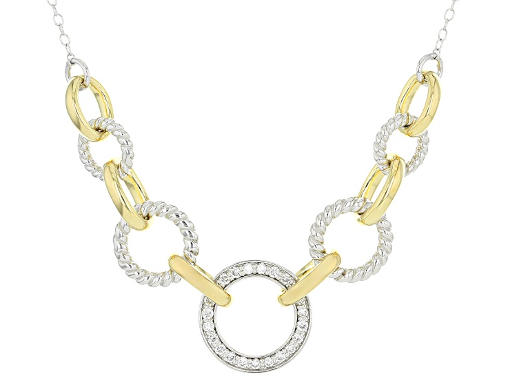 White Lab-grown Diamond G-H SI 18K Gold and Rhodium Over Silver Rope Design Station Necklace 0.20ctw