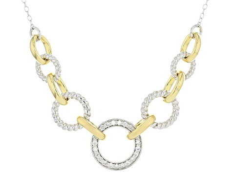 White Lab-grown Diamond G-H SI 18K Gold and Rhodium Over Silver Rope Design Station Necklace 0.20ctw