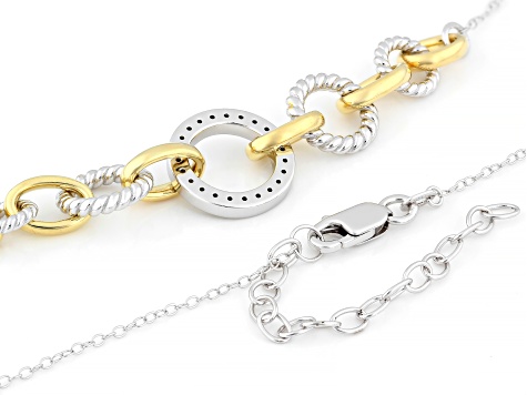White Lab-grown Diamond G-H SI 18K Gold and Rhodium Over Silver Rope Design Station Necklace 0.20ctw