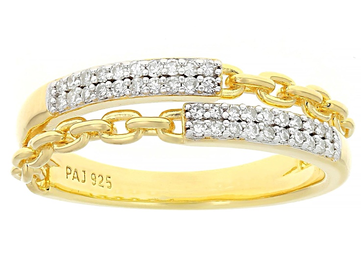 White Lab-grown Diamond G-H SI 18K Yellow Gold Over Sterling Silver Bypass Ring 0.20ctw