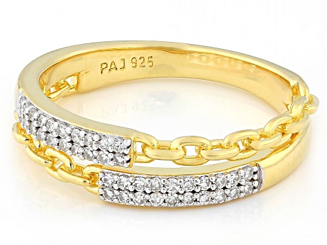 White Lab-grown Diamond G-H SI 18K Yellow Gold Over Sterling Silver Bypass Ring 0.20ctw