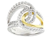 White Lab-grown Diamond G-H SI 18K Gold and Rhodium Over Silver Rope Design Bypass Ring 0.20ctw