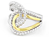 White Lab-grown Diamond G-H SI 18K Gold and Rhodium Over Silver Rope Design Bypass Ring 0.20ctw
