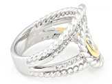White Lab-grown Diamond G-H SI 18K Gold and Rhodium Over Silver Rope Design Bypass Ring 0.20ctw