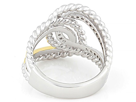 White Lab-grown Diamond G-H SI 18K Gold and Rhodium Over Silver Rope Design Bypass Ring 0.20ctw