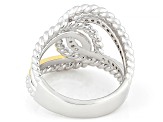 White Lab-grown Diamond G-H SI 18K Gold and Rhodium Over Silver Rope Design Bypass Ring 0.20ctw