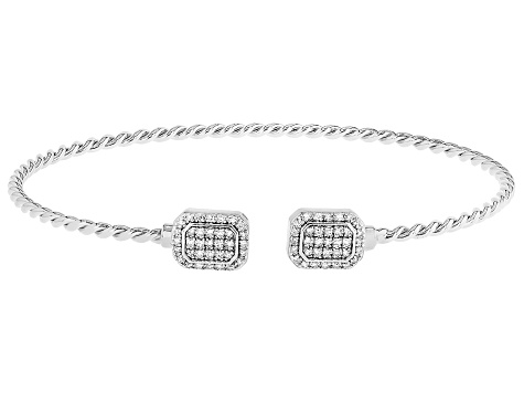 White Lab-grown Diamond G-H SI Rhodium Over Sterling Silver Rope Design Flex Bangle Bracelet 0.25ctw