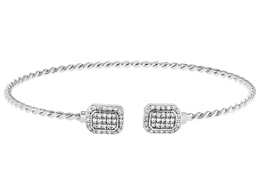 White Lab-grown Diamond G-H SI Rhodium Over Sterling Silver Rope Design Flex Bangle Bracelet 0.25ctw