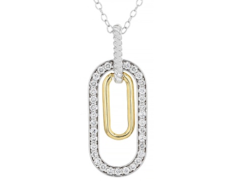 White Lab-grown Diamond G-H SI 18K Gold and Rhodium Over Silver Rope Design Pendant W/ Chain 0.33ctw