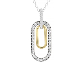 White Lab-grown Diamond G-H SI 18K Gold and Rhodium Over Silver Rope Design Pendant W/ Chain 0.33ctw