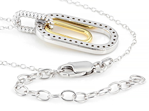 White Lab-grown Diamond G-H SI 18K Gold and Rhodium Over Silver Rope Design Pendant W/ Chain 0.33ctw