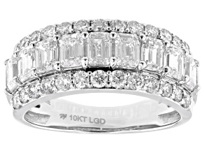White Emerald Cut and Round Lab-Grown Diamond H SI1 10K White Gold Band Ring 2.50ctw