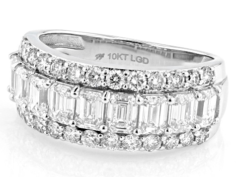 White Emerald Cut and Round Lab-Grown Diamond H SI1 10K White Gold Band Ring 2.50ctw