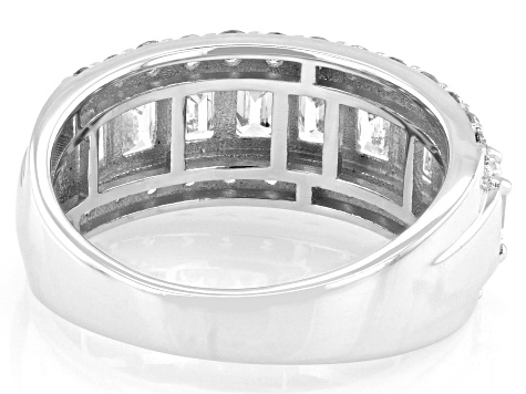 White Emerald Cut and Round Lab-Grown Diamond H SI1 10K White Gold Band Ring 2.50ctw