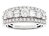 Round and Baguette White Lab-Grown Diamond G-H SI Rhodium Over Sterling Silver Ring 1.45ctw