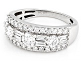 Round and Baguette White Lab-Grown Diamond G-H SI Rhodium Over Sterling Silver Ring 1.45ctw